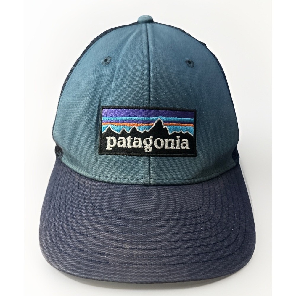 Patagonia P6 Logo Hat Cap Snapback Adjustable Blue Trucker Mesh Back Hiking